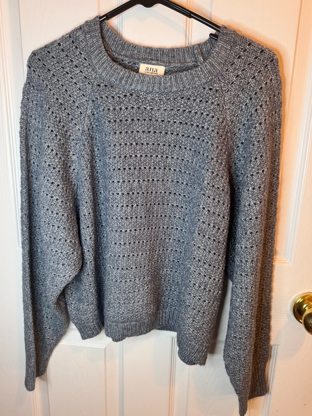 a.n.a Heather Gray Openwork Crewneck Sweater